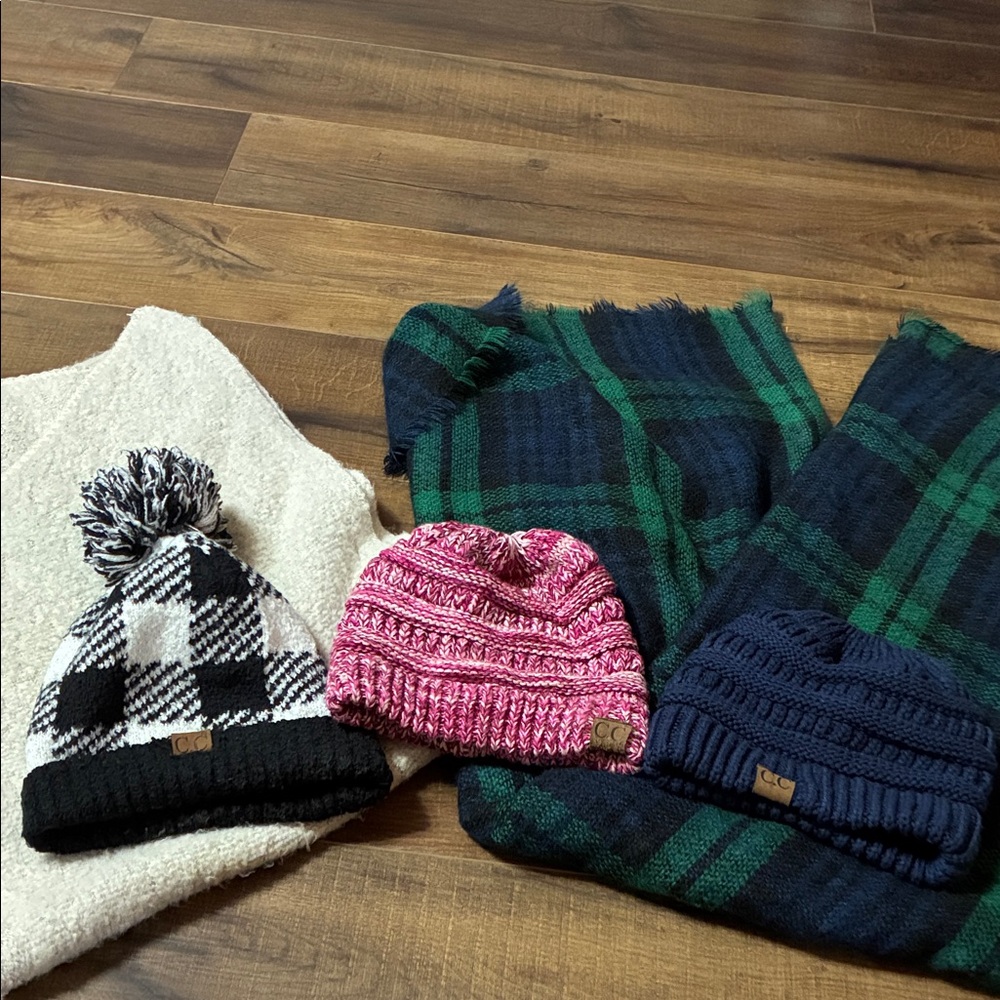 Cozy Beanie Set - Black, Pink, and Blue